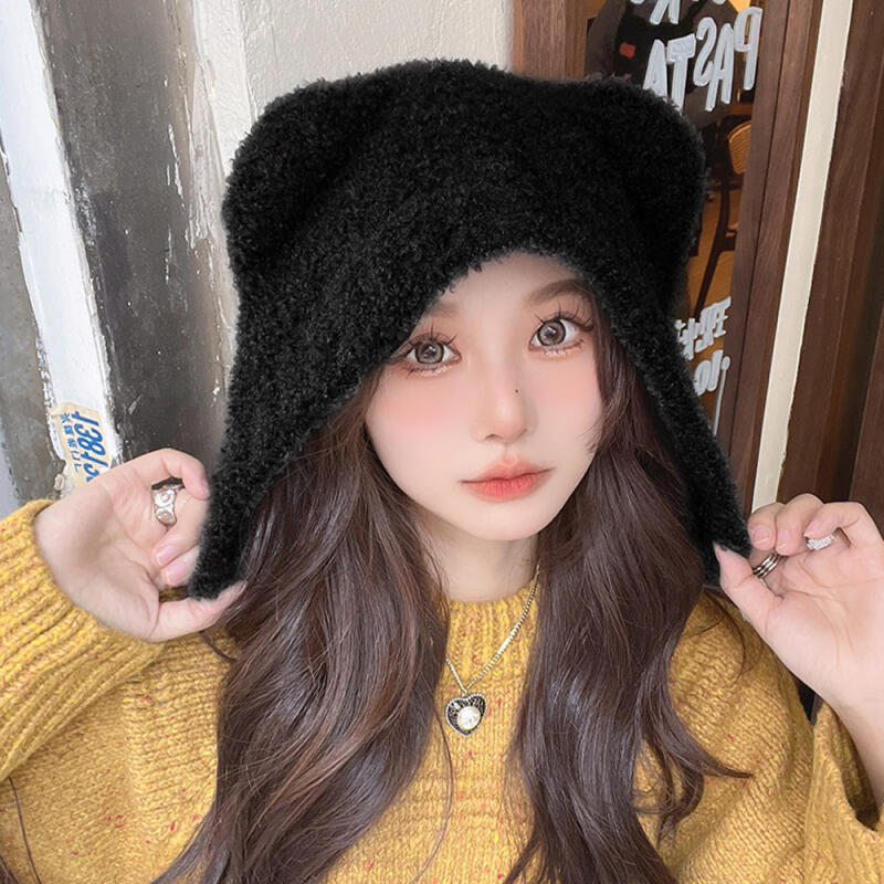 Cute winter hat, hooded knitted earmuffs, and beanie Charcoal