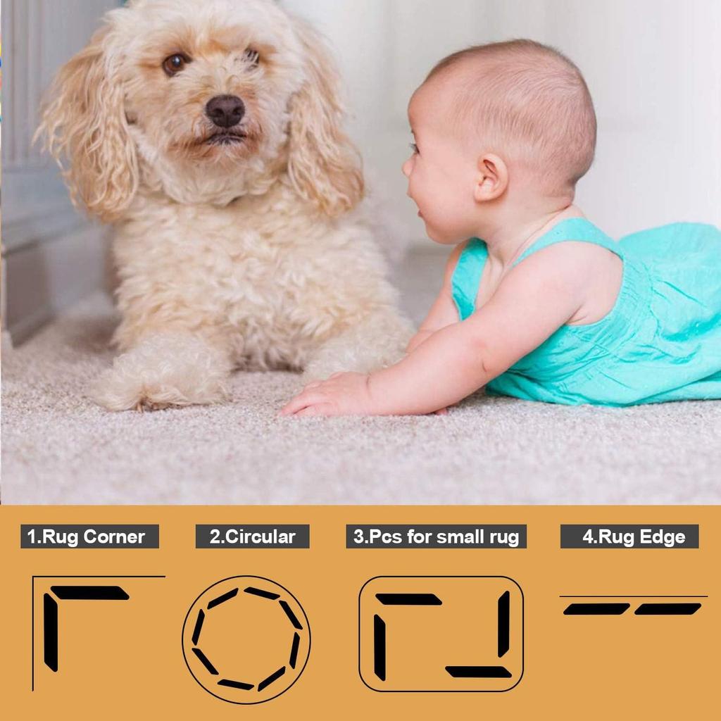 16 Pcs Rug Tape, Dual Sided Washable Removable Prevent Curling Rug Corner Holder, Keep Rug In Place Non Slip Adhesive Rug Stopper for Hardwood Floors