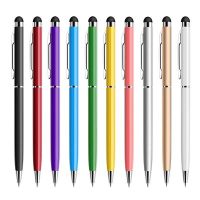 50pcs 13 Colors Mini Metal 2 In 1 Touch Pen Screen Stylus Universal With Roller Ballpoint Pen Free Custom Logo Name