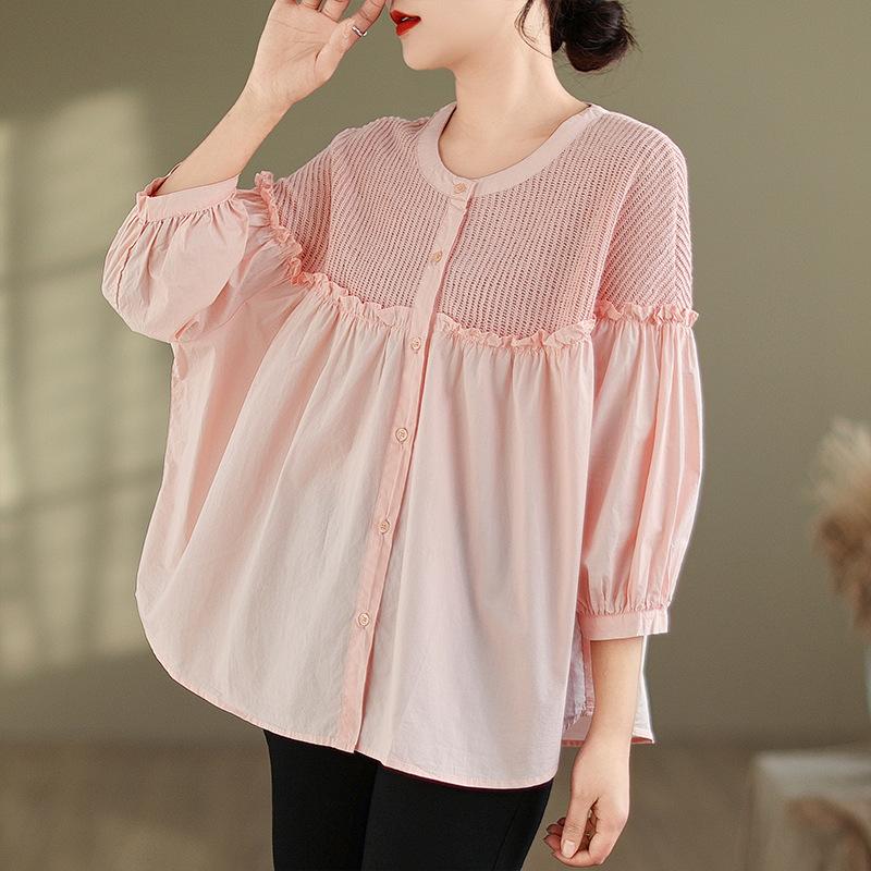 

Весенне-летняя женская модная свободная рубашка с рукавами-фонариками в стиле пэчворк