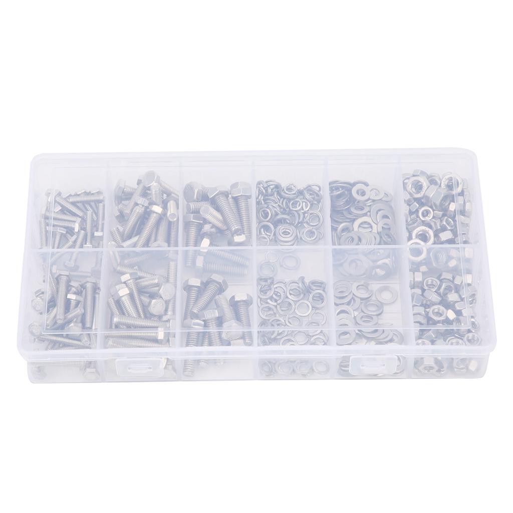 475pcs 304 Stainless Steel Screw Hex Bolts Nuts Gasket M4 5 6 Assortment Set Box
