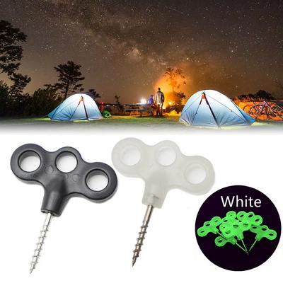 6Pcs Screw Hooks, Rope Buckles, Hiking Camping Pins, Tent Nails, Luminous Travel Outdoor Gear Tent Accessories, Three-Eye Outdoor Deck Rope Fasteners