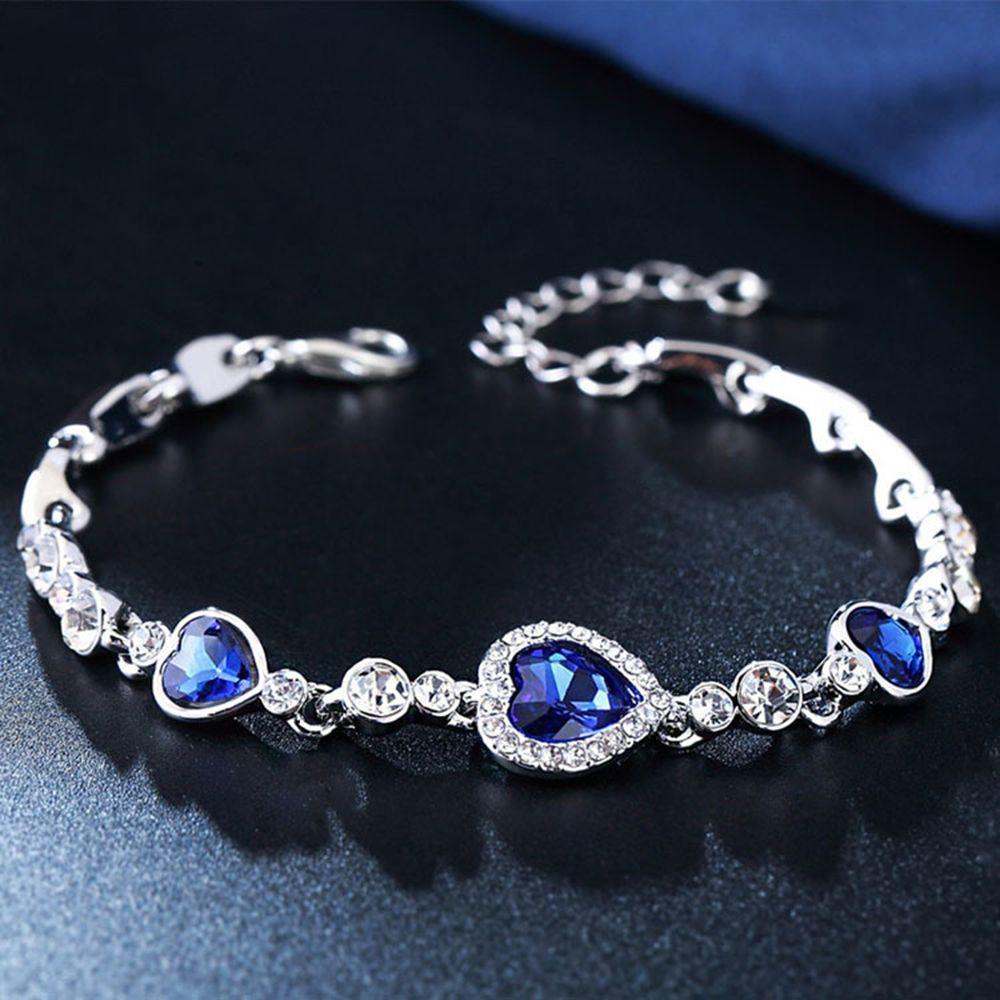 SCIONE Women Jewelry Fashion Ocean Blue Bangle Bracelet Rhinestone Love Heart Austrian Crystal