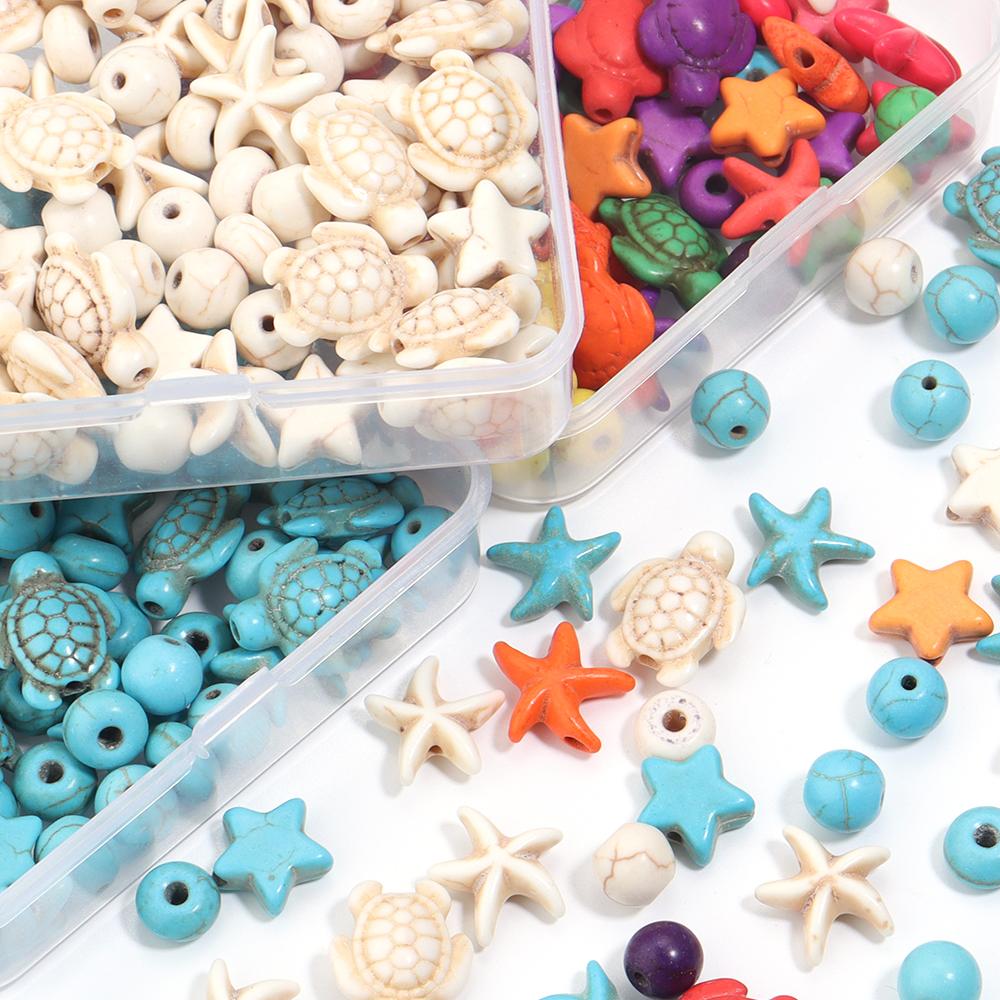 1 Box Ocean Series Turquoise Beaded Set Color Starfish Sea Turtle Loose Spacer Beads Charm Jewelry Making DIY Kit Crystal Line