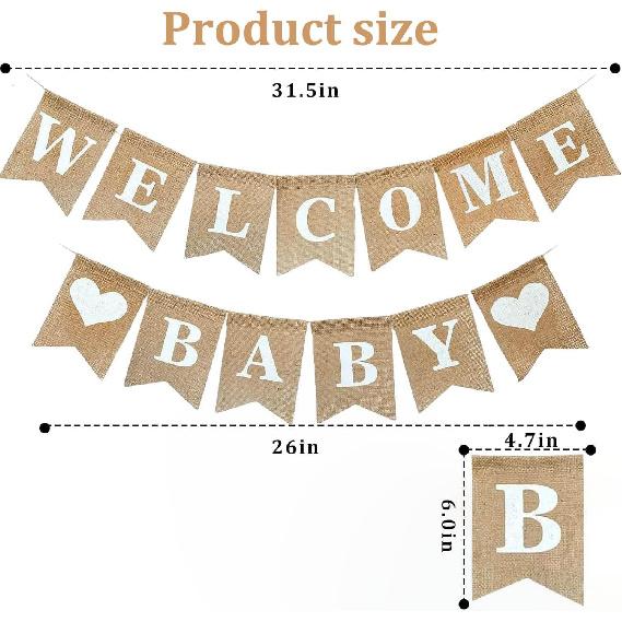 Welcome Baby Banner - Welcome Baby Shower Sign - Pre-Strung Burlap Gender Reveal Banner for Boy and Girl (Come with 6pcs Balloons)