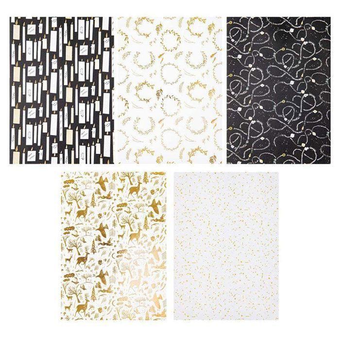 Decorated Paper A4 - Rico Design - Nostalgic Christmas - Black/Gold - 30 Sheets - 120/270 Gr/m²
