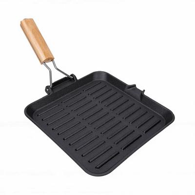 Grillpfanne mit Rillen Klappbarer Griff Quadratisch Sicher Emaillierte Beschichtung Gusseisen Grillpfanne für Steak Gemüse