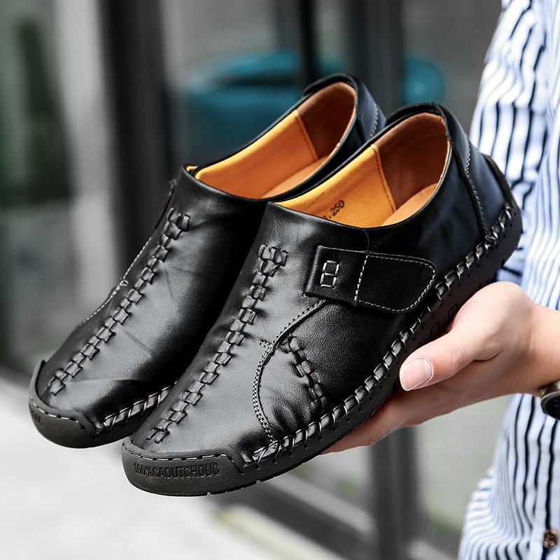 Spring and Summer Plus Size Men's Shoes Casual Leather Shoes Genuine Leather Slip On Outdoor Shoes Soft Sole Shoes Youth All-Matching Shoes
