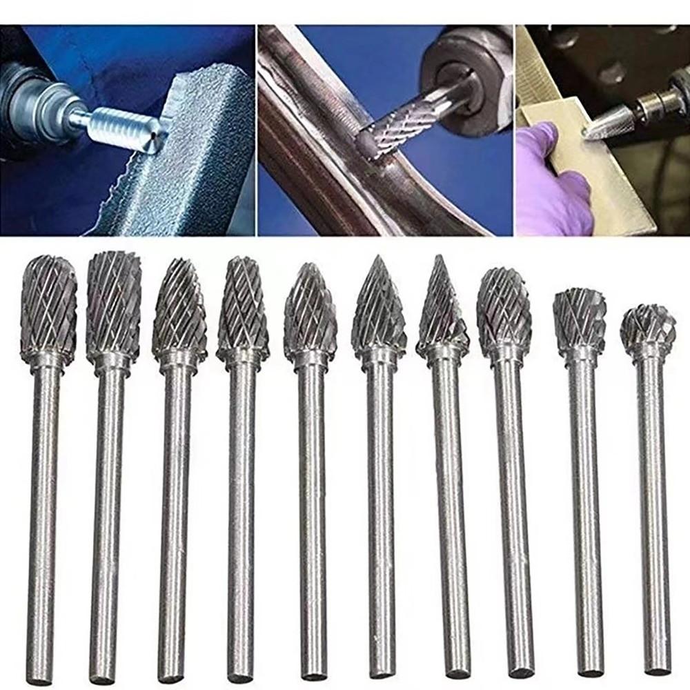 10pcs/set Precision Mini Tungsten Carbide Burr 6mm Shank Industrial Grade Grinding Head Hard Alloy Rotary File Metal Engraving