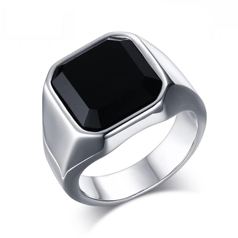 Vnox Stilfulde Firkantede Naturstens Seglringe til Mænd, Rustfrit Stål Metal Fingerring Festgave Smykker