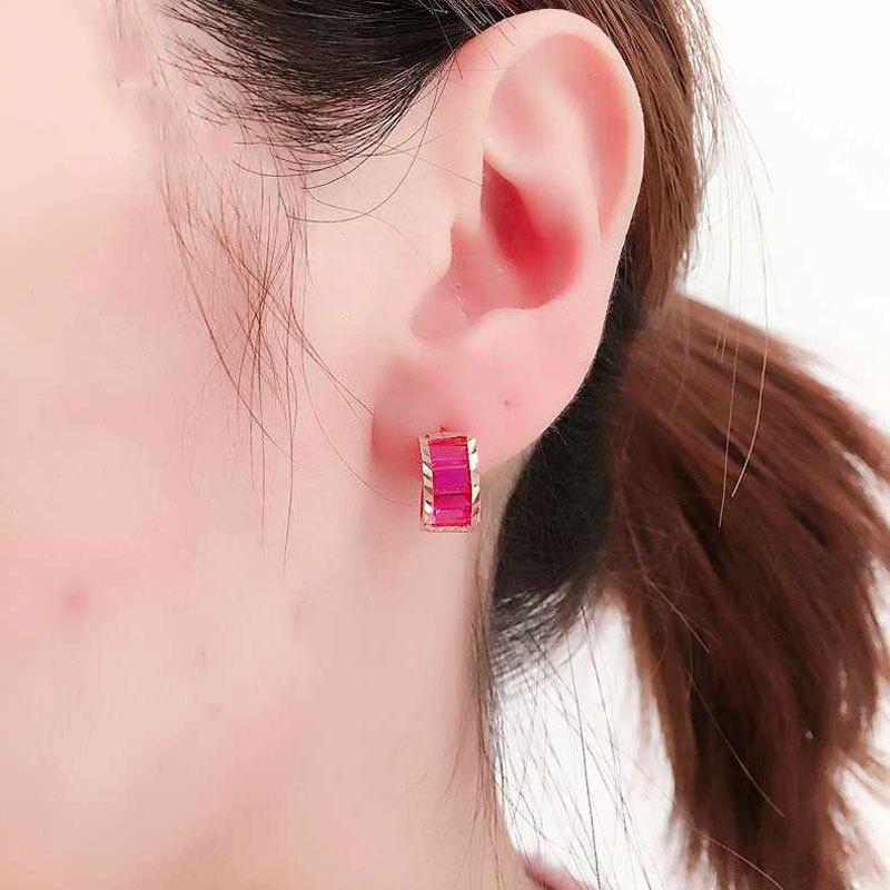 Exquisite 585 Russian Purple Gold Inlaid Redstone Earrings Women'S Fashion Foreign Pure Color Gold Plated With Rose Gold