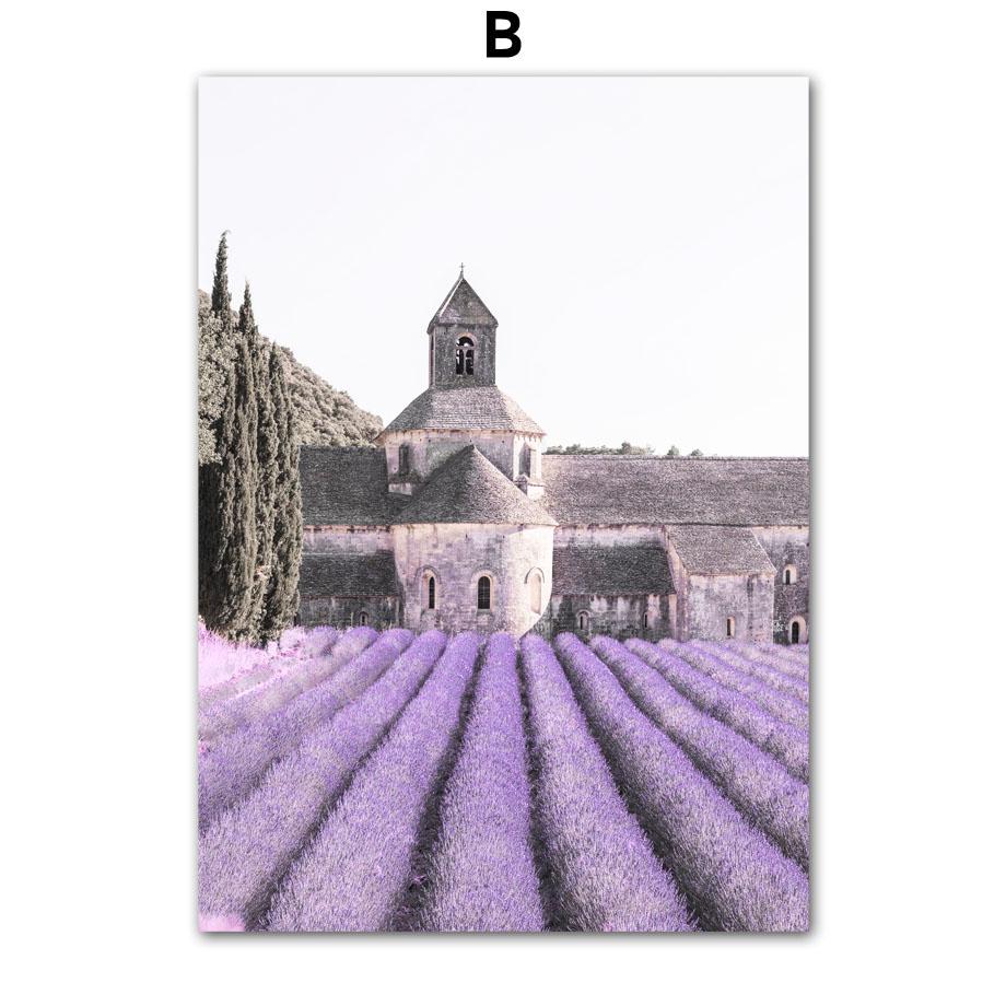 Dreamy Purple Lavender Manor Balon cu aer cald Decor camera de zi Postere și imprimeuri Artă de perete Pictură pe pânză Poze de perete de acasă