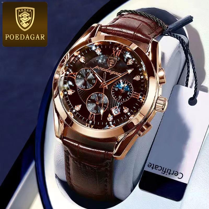 

POEDAGAR новые роскошные мужские часы с коробкой, многофункциональные водонепроницаемые светящиеся мужские кварцевые часы