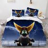 Ensemble de literie 3D Jeu Ratchet & Clank Rift Apart Ensemble de lit imprimé Housse de couette Drap Taie d'oreiller Lit Couette douce Taille Double Queen King