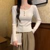 Design Sense One-word Shoulder Lapel Long-sleeved Knitted Sweater Women's Inner Slim-fitting Sweet and Spicy Bottom Sweater Outer Top