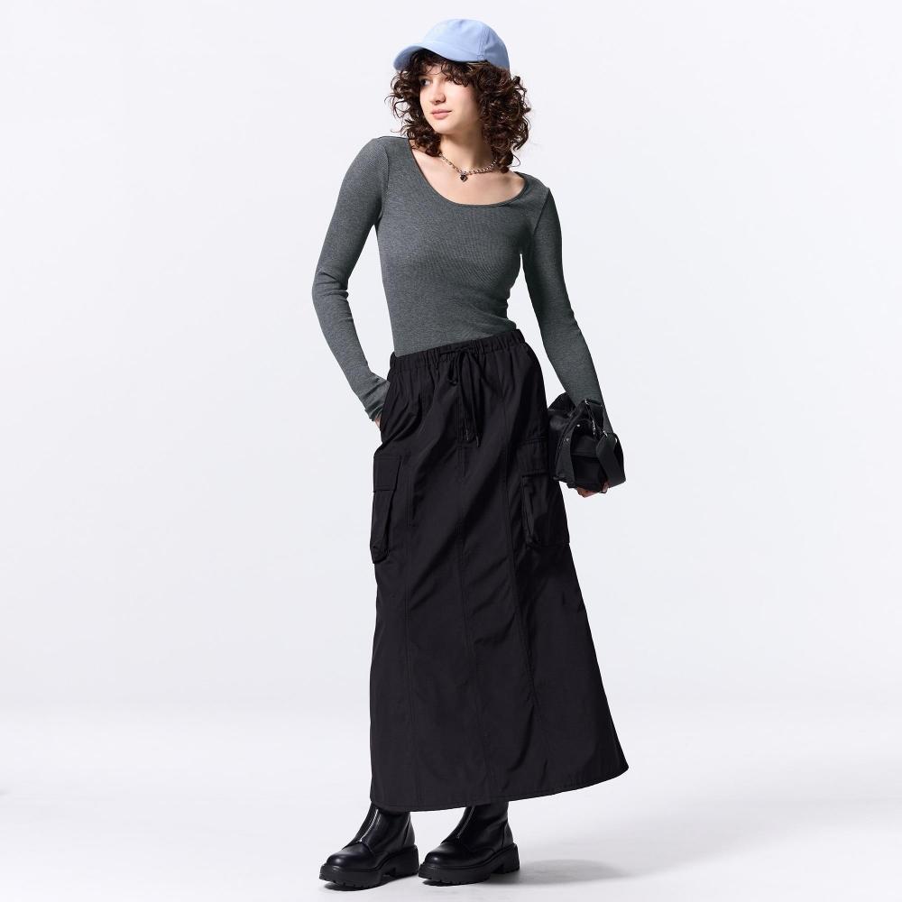 GU by Uniqlo Stretch Ribbed U Neck Tee  12 qUarter Sleeve   Warm 