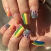 24pcs Press On Nail Rainbow Stripe Glossy False Nail Full Coverage Stick On Nail For Enhancing Your Look Effortlessly