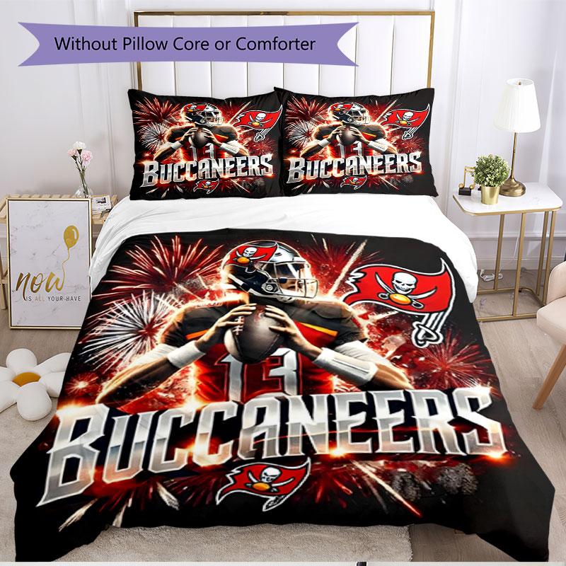 3pcs Duvet Cover Set (1*Duvet Cover + 2*Pillowcase, Without Core), Tampa Bay Buccaneers Print Soft All‑Season Bedding Set, Home Bedroom Decor Gift