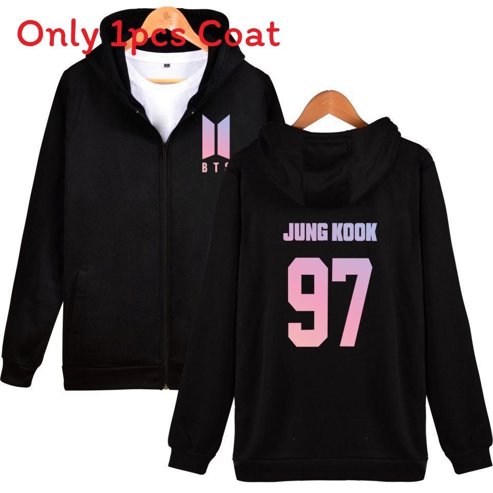 Sweat à capuche avec fermeture éclair et motif BTS pour adolescents, style décontracté