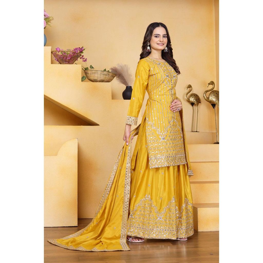 Presenting  New Designer Embroidered Natural Crep Sharara Suit With Sequence Embroidered Work