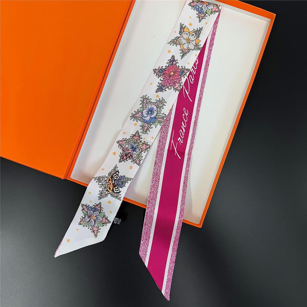 Korean Autumn Tarot Star Floral Women's Versatile Ribbon Tie Silk Scarf Bag Decor.