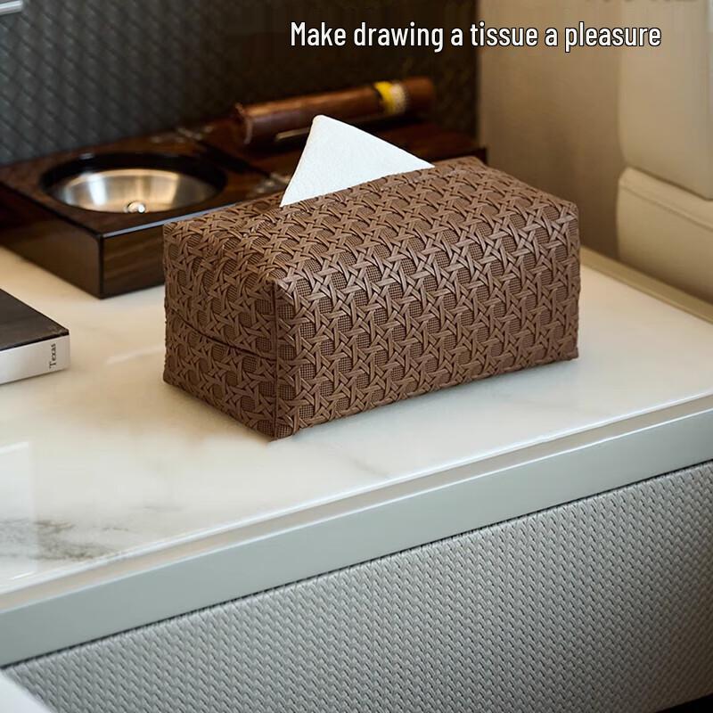 Luxury Rattan Weave Waterproof Leather Tissue Box Holder