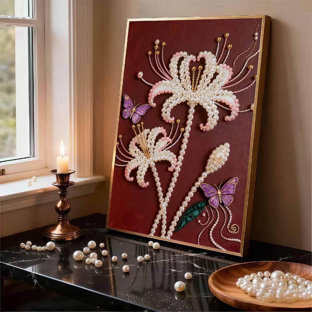 Crystal Pearl Painting 5D DIY Frame Decoration Painting Flower Home Wall Decoration Transparent Pearl Gemstone Painting Picture Art Crafts