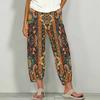 Women Plus Size Floral Printed Loose Cross Hem Cropped Pants