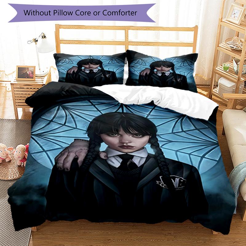 3pcs Addams Family Wednesday3 Design Cover Set - HD Printed Bedding with 1 Cover and 2 Pillowcases - Perfect for Home and Dorm Decor