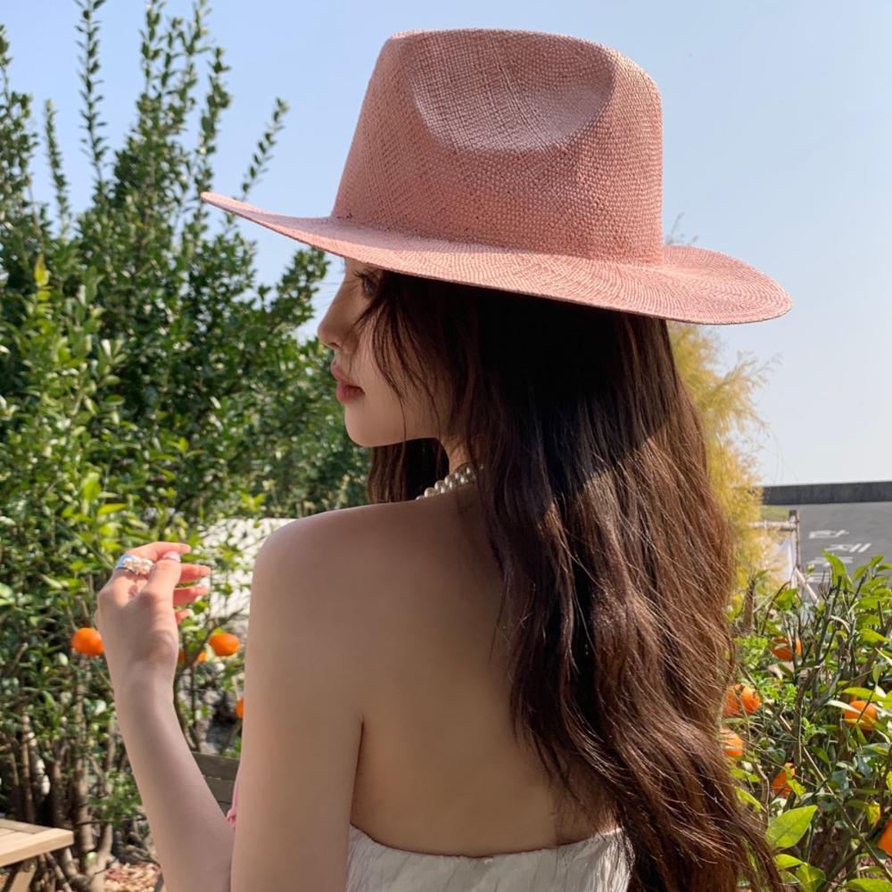 USPOP New Spring Summer Simple Plain Dyed Jazz Straw Hat for Travel and Beach Women Natural Breathable Large Brim Straw Sun Hats