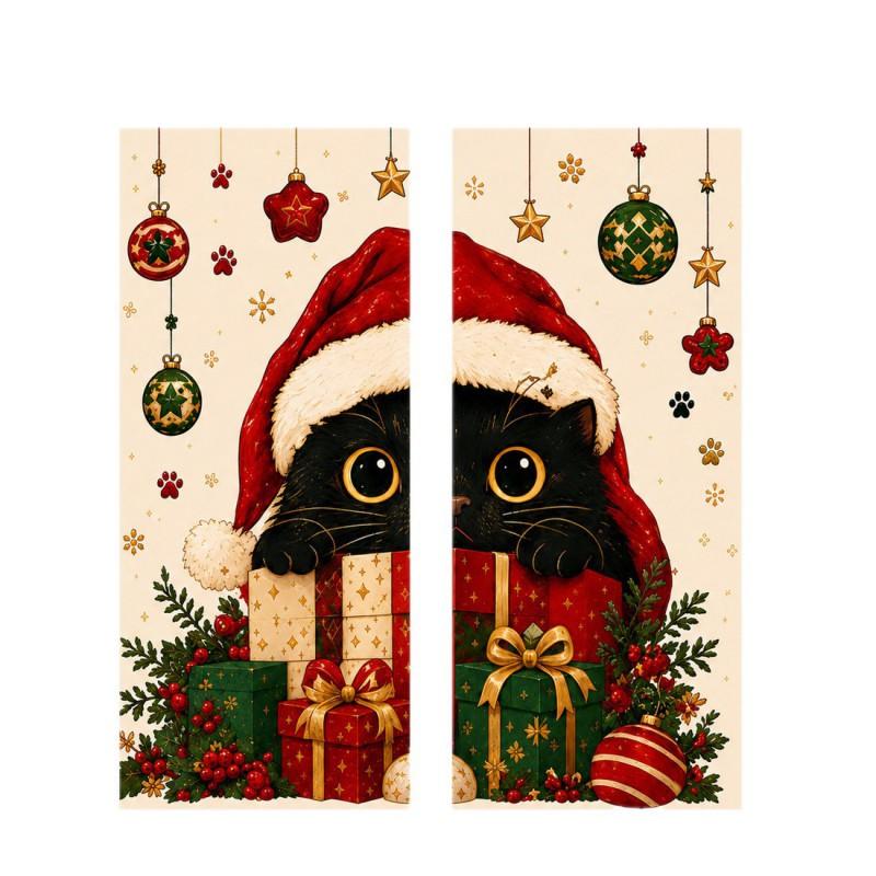 Digital Print Christmas Curtains With Cat Motif American Style Blackout Window Treatment Living Room Bedroom