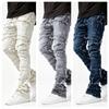Blugi Flare Suprapuși cu Croială pentru Bărbați Slim Fit Rupti cu Petice Uzati Distruși Blugi Denim Retro Hip Hop Street Pantaloni cu Margini Micro-îndoite