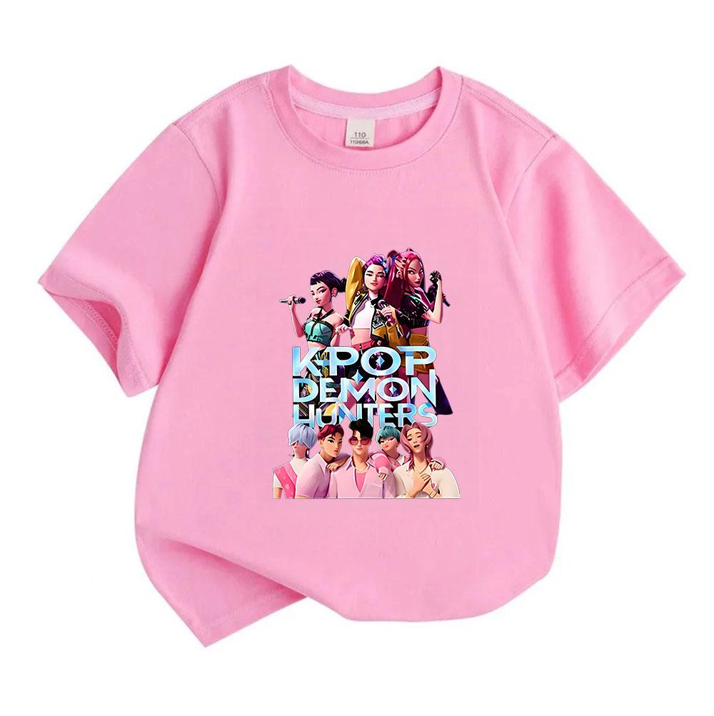 Kids Boys Girls 100% Cotton Crew Neck Short Sleeve T-Shirt, Kpop Demon Hunters Print Casual Soft Breathable Tee for Summer Daily Wear School Activity