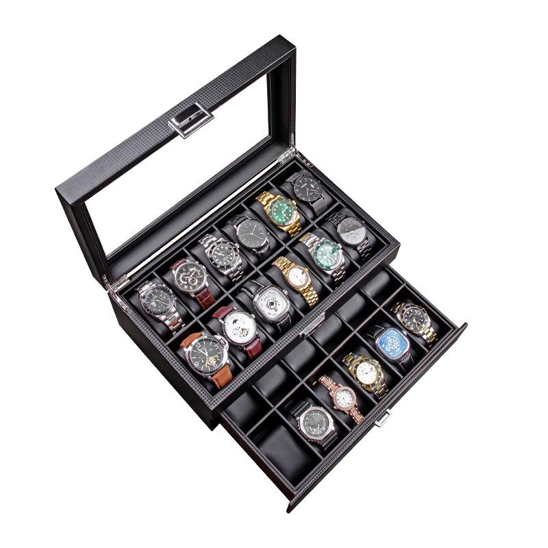 Carbon Fiber Leather Watch and Jewelry Storage Box