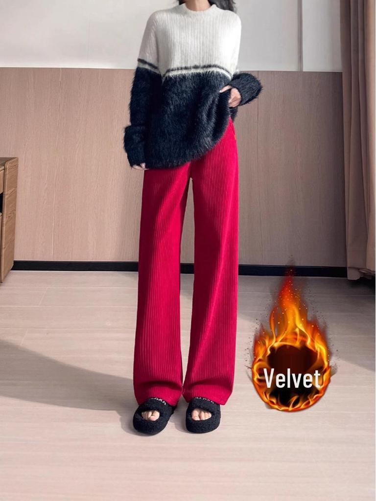 Women's High-Waist Fleece-Lined Wide-Leg Slimming Pants - Autumn/Winter 2025 Style