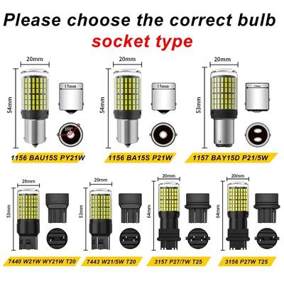 2 ks LED žiarovky do auta 1156 BA15S P21W BAU15S PY21W T20 7440 W21W 3157 1157 P21/5W W21/5W LED žiarovky 144SMD Canbus Lampa smerového svetla