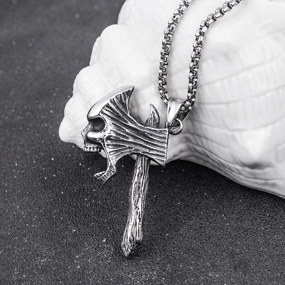 Nordic Viking Axe Skull Necklace 350