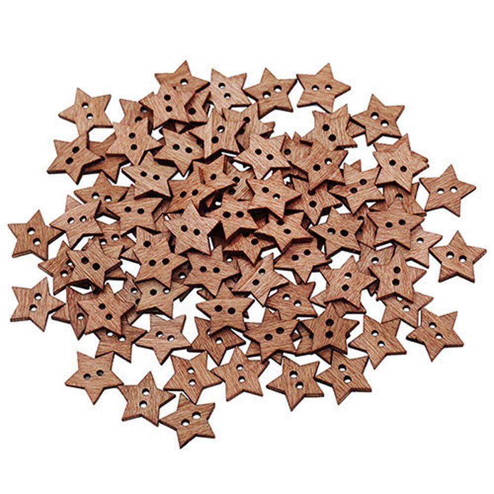 

100PCS 18mm Scrapbook Craft Buttons Wooden Star Shape 2 Holes