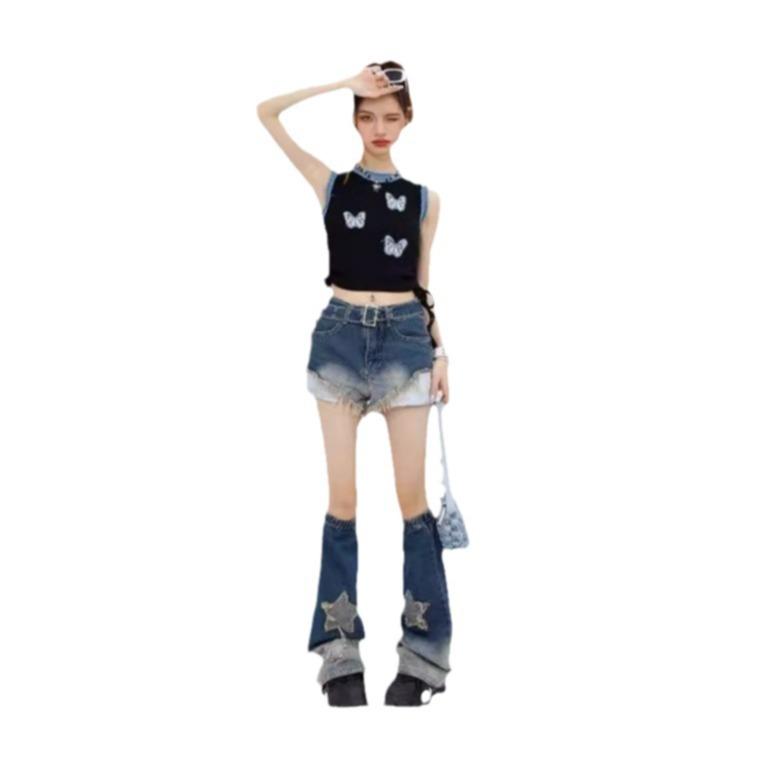 American New Year's New Retro Butterfly Patch Cloth Sling Vest Women's Summer New Niche Fashion Personality Top Trend
