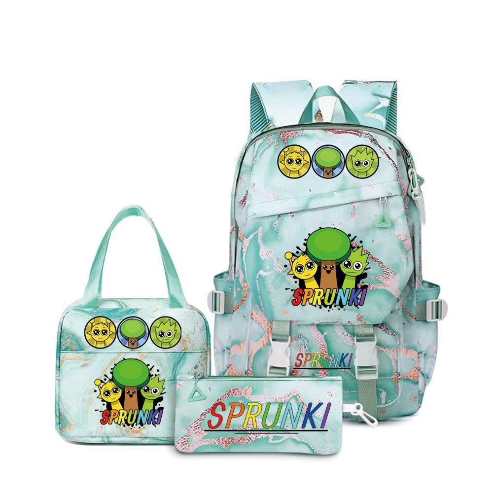 Rhythm Box Sprunki Cartoon Backpack Campus Male and Female Versatile Student Large Capacity School Bag Three-piece Set L
