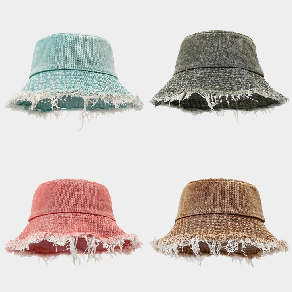 Retro Streetwear Denim Fisherman Hat With Wide Brim For Sun Protection In Summer