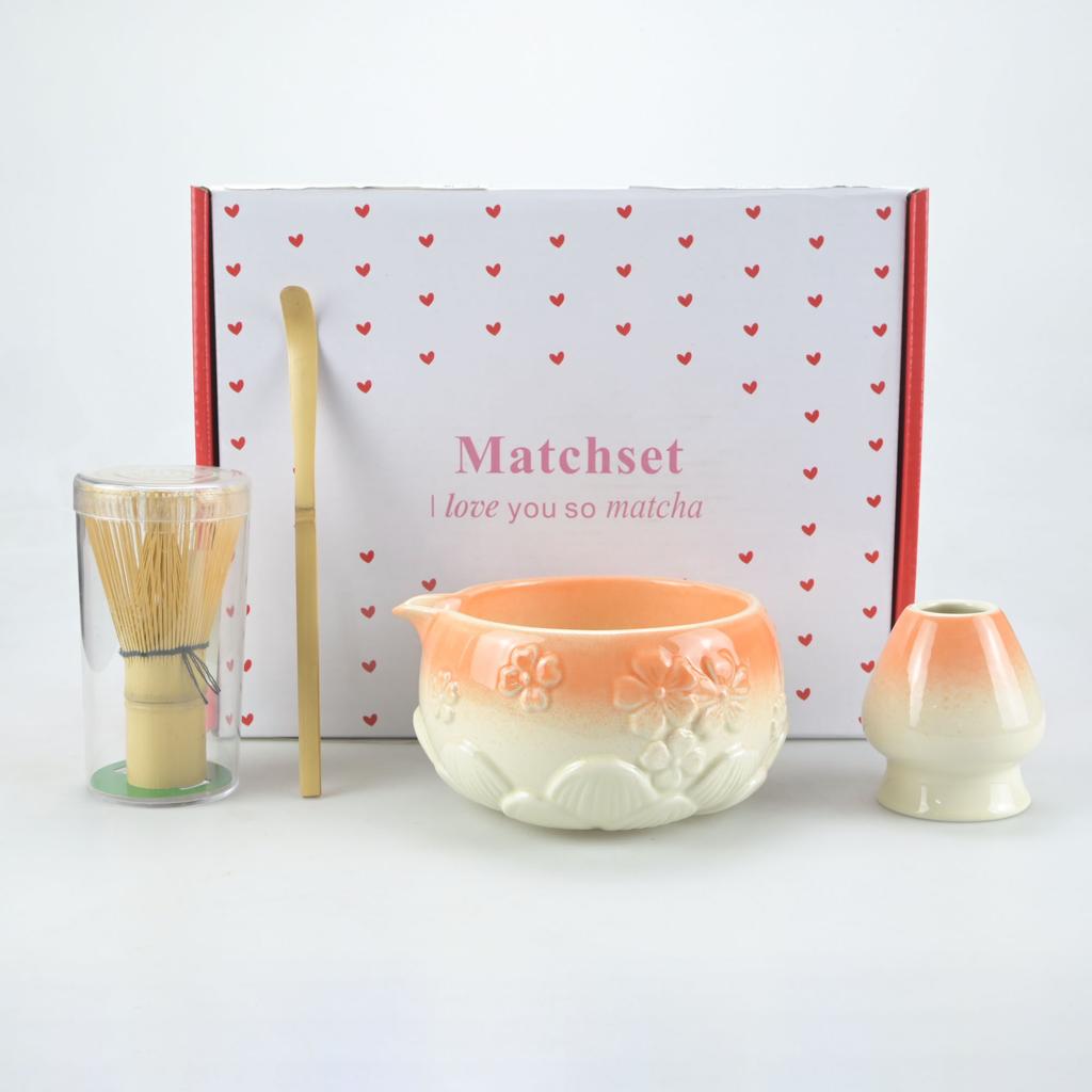 4pcs Matcha Set, Matcha Beginner Set including Ceramic Matcha Bowl, Matcha Blender, Matcha Sieve, Matcha Spoon, Song Dynasty Tea