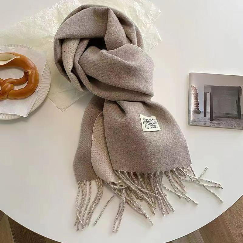 Autumn and Winter Korean Version of The Solid Color Imitation Cashmere Double-sided Tassel Scarf Female Thickened Student Dual-use Shawl Trend