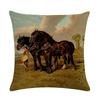 Retro Nostalgische Kunst Pferde-Druck Dekorative Kissenhülle Baumwolle Leinen Haus Auto Sofa Kissenbezug Heimdekoration 45X45cm