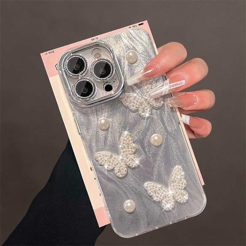 Pearl Butterfly Silver Gray Mobile Phone Case for IPhone16pro Lens All-inclusive Anti-fall for Apple 17AIr High-end