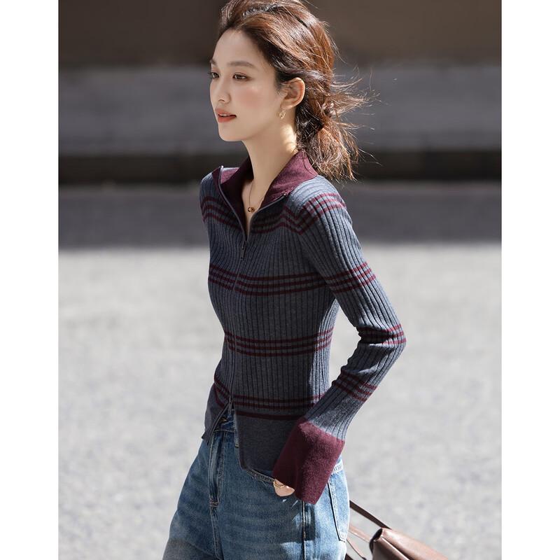 Demana Women's Striped Merino Wool Blend Knit Cardigan