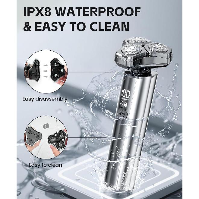 Electric Razor for Men, 10,000RPM High-Speed Motor, IPX8 Waterproof, Upgraded Curved Razor Foil, USB Fast Charging, Quick Charge & Travel Lock