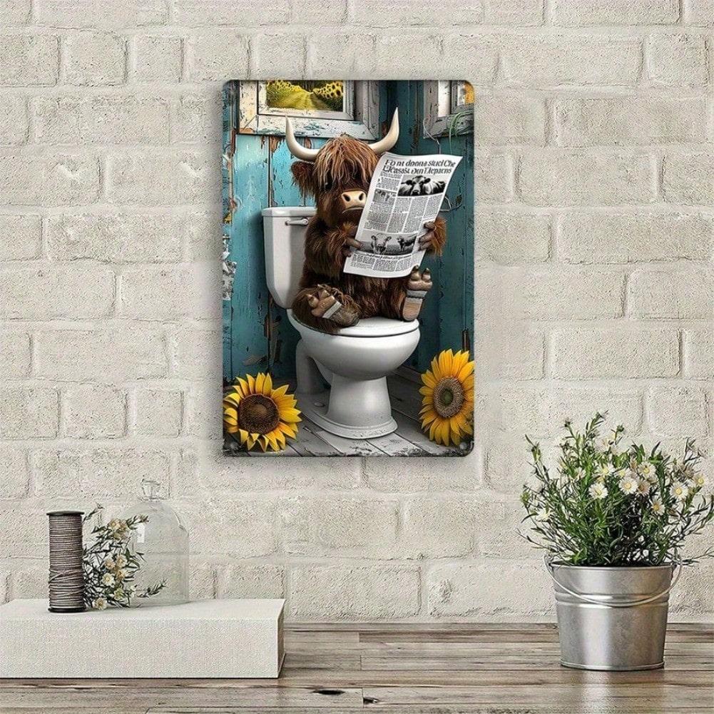 Metal Wall Art Vintage Highland Cow 8x12 Inches Waterproof Weatherproof Iron Decor For Home Bar Cafe Man Cave
