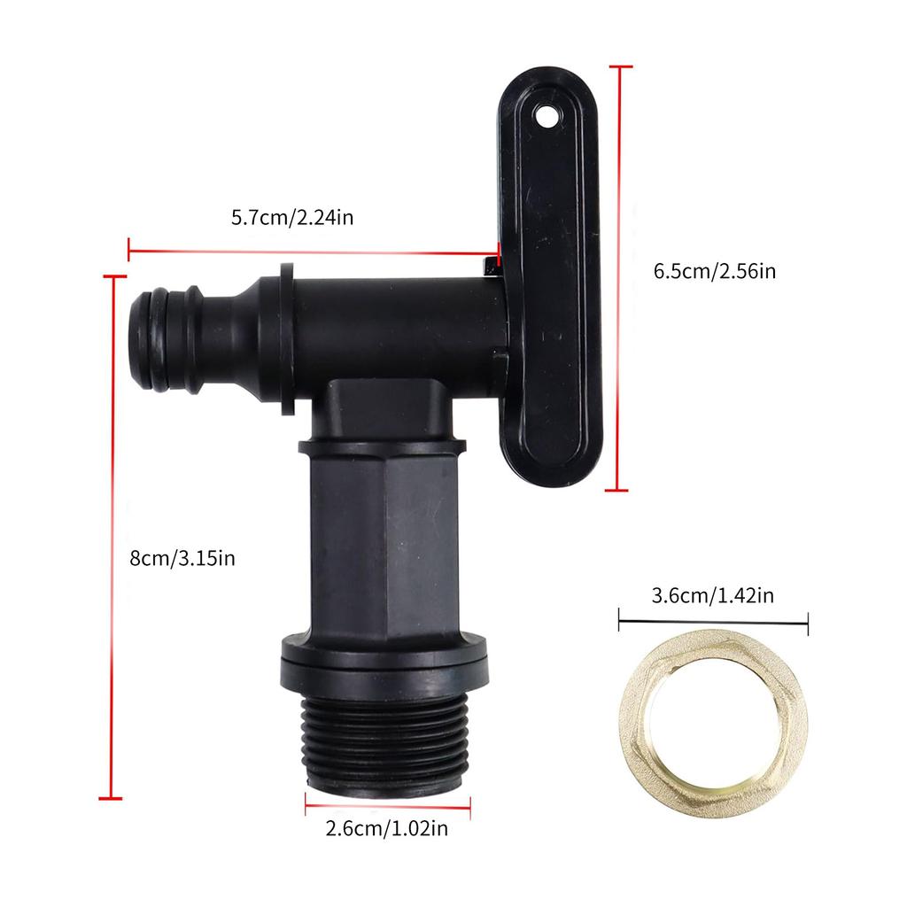 2Pcs Water Butt Tap with Brass Seal Replacement Rain Water Collection Tap for Garden Home Fit 3/4" Thread Adapter