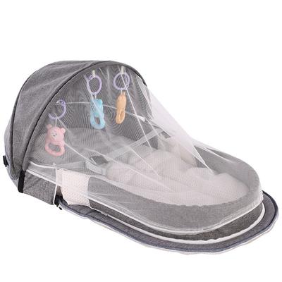 Good-Portable Baby Crib Folding Bed With Net Awnings Nest For Baby For Camping For Infant Bed Portable Bassinet Grey